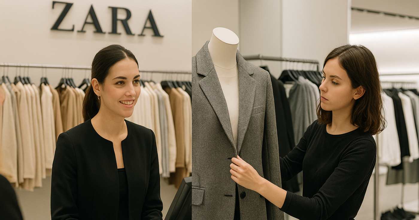 Due visual merchandiser in un punto vendita Zara (repertorio)