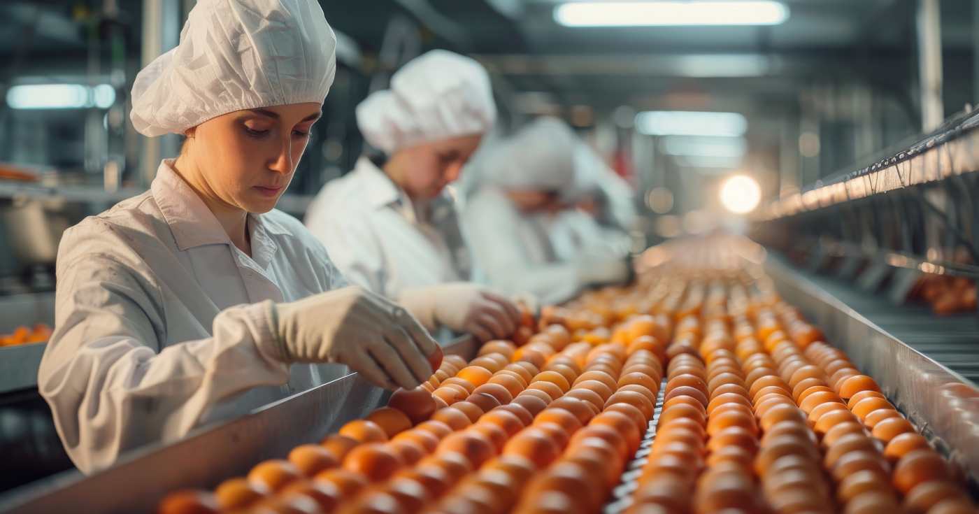 Operaie al lavoro in uno stabilimento alimentare (repertorio)