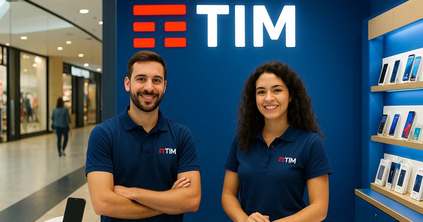 Due addetti di un corner TIM (AI generated - repertorio)